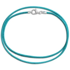 Damenketten|Elfen Schmuck Lederband türkis 60 cm mit 925 Silber Verschluss