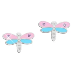 Ohrstecker|Silber Ohrstecker|Elfen Schmuck Libellen Ohrringe mit 2 Strass Steinen rosa / blau / lila 925 Silber