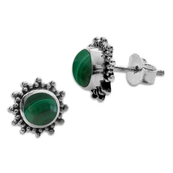 Ohrstecker|Edelstein Ohrringe|Elfen Schmuck Malachit Ohrstecker Sonne filigran 8 mm 925 Silber