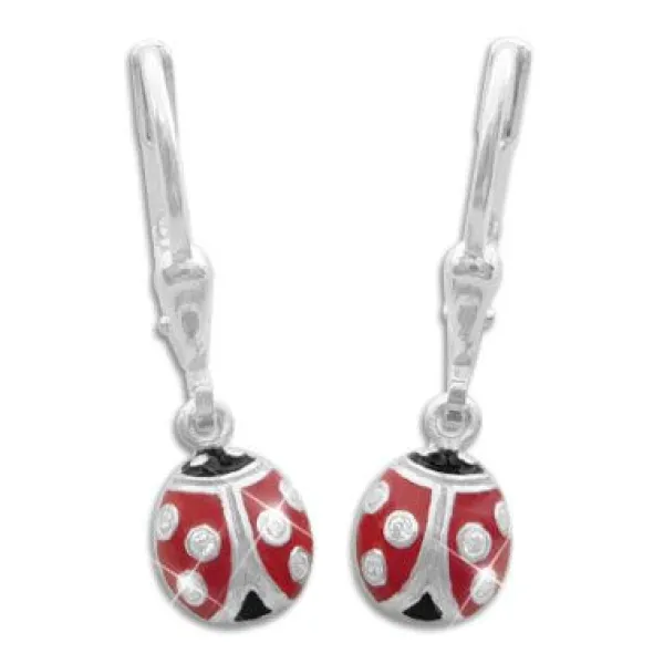 Ohrhänger|Silber Ohrhänger|Elfen Schmuck Marienkäfer Ohrringe mit Strass 925 Silber