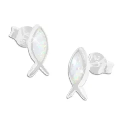 Ohrstecker|Silber Ohrstecker|Elfen Schmuck Massive Fisch Ohrstecker mit Opal 925 Silber