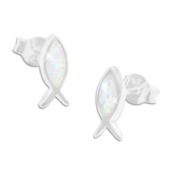 Ohrstecker|Silber Ohrstecker|Elfen Schmuck Massive Fisch Ohrstecker mit Opal 925 Silber