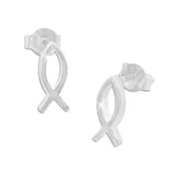 Ohrstecker|Silber Ohrstecker|Elfen Schmuck Massive Ichthys Ohrstecker glänzend 925 Silber