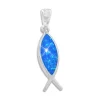 Anhänger Für Damen|Silber Anhänger|Elfen Schmuck Massiver Fisch Anhänger mit blauem Opal 925 Silber