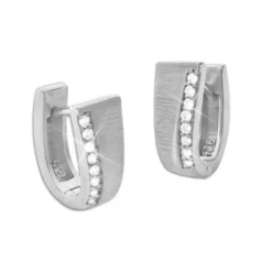 Klapp-creolen|Silber Klapp-Creolen|Elfen Schmuck Mattierte Creolen in U-Form mit Zirkonia Strass Steinen 925 Silber