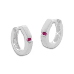 Klapp-creolen|Klapp-creolen|Elfen Schmuck Mattierte Creolen mit rubinroten Zirkonia Steinen 925 Silber