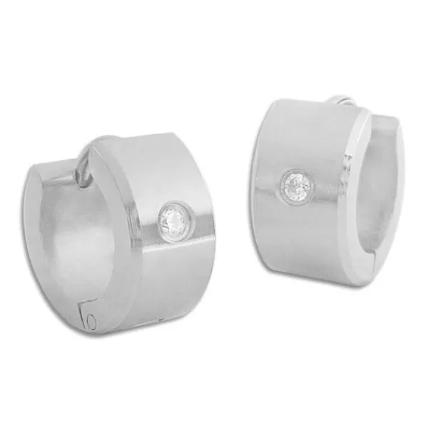 Klapp-creolen|Klapp-Creolen|Elfen Schmuck Mattierte Edelstahl Klapp-Creolen mit Zirkonia 13 x 7 mm