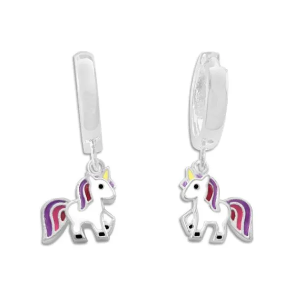 Klapp-creolen|Silber Klapp-Creolen|Elfen Schmuck Mädchen Creolen mit Einhorn Anhänger lila rosa rot 925 Silber