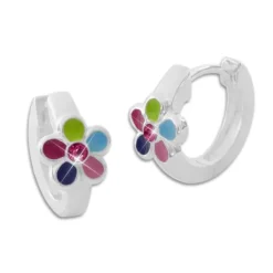 Klapp-creolen|Silber Klapp-Creolen|Elfen Schmuck Mädchen Klapp-Creolen bunte Blume und Zirkonia 925 Silber