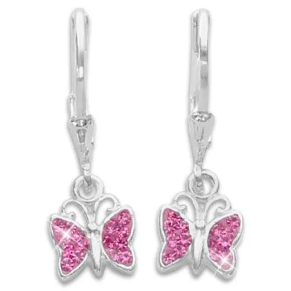 Ohrhänger|Silber Ohrhänger|Elfen Schmuck Mädchen Ohrhänger Schmetterling mit pink Zirkonia 925 Silber