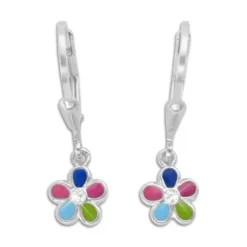 Ohrhänger|Silber Ohrhänger|Elfen Schmuck Mädchen Ohrringe Blume bunt mit Zirkonia 925 Silber