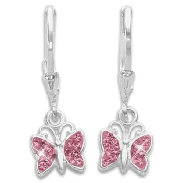 Ohrhänger|Silber Ohrhänger|Elfen Schmuck Mädchen Ohrringe Schmetterlinge mit altrosa Zirkonia 925 Silber