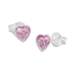 Ohrstecker|Silber Ohrstecker|Elfen Schmuck Mädchen Ohrstecker kleine Glitzer Herzen violett 925 Silber