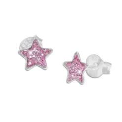 Ohrstecker|Silber Ohrstecker|Elfen Schmuck Mädchen Ohrstecker kleine Glitzer Sterne violett 925 Silber