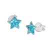 Ohrstecker|Silber Ohrstecker|Elfen Schmuck Mädchen Ohrstecker kleine Glitzer Sterne hellblau 925 Silber