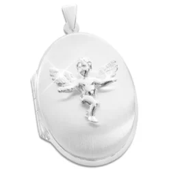 Anhänger Für Damen|Silber Anhänger|Elfen Schmuck Medaillon oval mit Engel 925 Silber