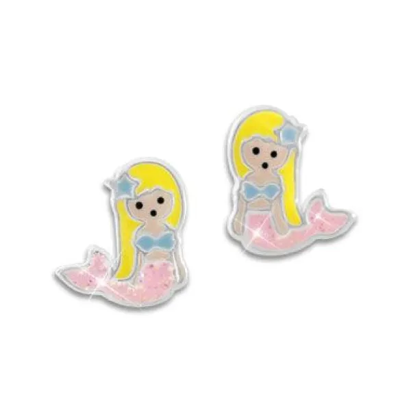 Ohrstecker|Silber Ohrstecker|Elfen Schmuck Meerjungfrau Ohrstecker mit rosa Glitzer Flosse 925 Silber