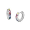 Klapp-creolen|Silber Klapp-Creolen|Elfen Schmuck Mini Creolen Regenbogen mit 6 bunten Zirkonia Steinen 925 Silber