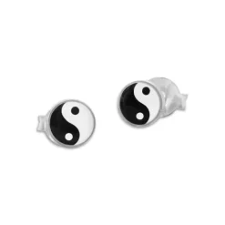 Ohrstecker|Silber Ohrstecker|Elfen Schmuck 5 mm Yin Yang Ohrstecker schwarz weiß 925 Silber