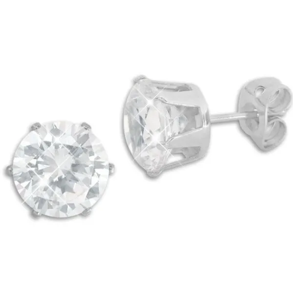 Ohrstecker|Ohrstecker|Elfen Schmuck Männer Ohrringe Zirkonia weiß 8 mm rund Edelstahl