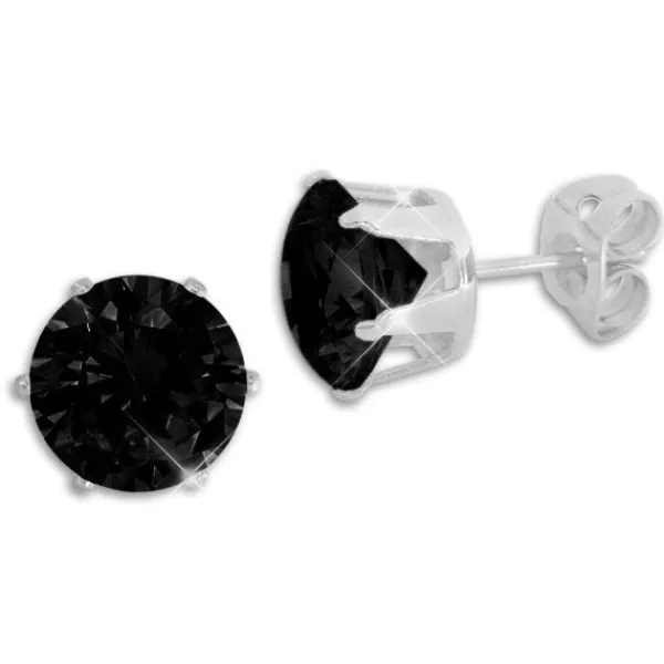 Ohrstecker|Ohrstecker|Elfen Schmuck Männer Ohrstecker Zirkonia schwarz 8 mm rund Edelstahl