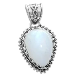 Anhänger Für Damen|Edelstein Anhänger In Silber|Elfen Schmuck Mondstein Anhänger gedrehter Tropfen mit filigranen Rand 925 Silber