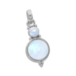 Anhänger Für Damen|Edelstein Anhänger In Silber|Elfen Schmuck Mondsteinanhänger mit 2 runden blauen Steinen 925 Silber