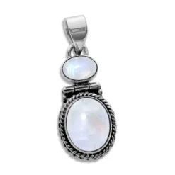 Anhänger Für Damen|Edelstein Anhänger In Silber|Elfen Schmuck Mondstein Anhänger mit 2 Steinen filigran 925 Silber