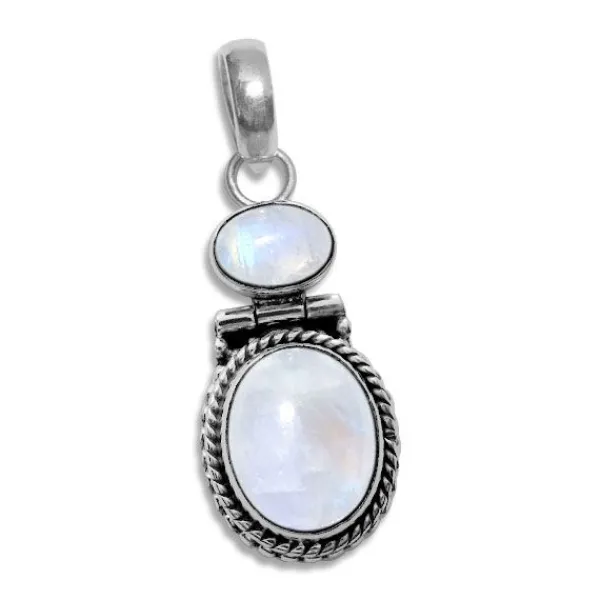 Anhänger Für Damen|Edelstein Anhänger In Silber|Elfen Schmuck Mondstein Anhänger mit 2 Steinen filigran 925 Silber