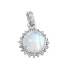 Anhänger Für Damen|Edelstein Anhänger In Silber|Elfen Schmuck Mondstein Anhänger Sonne mit filigranem Rand 925 Silber