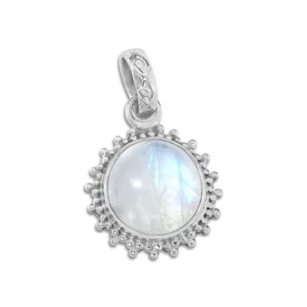 Anhänger Für Damen|Edelstein Anhänger In Silber|Elfen Schmuck Mondstein Anhänger Sonne mit filigranem Rand 925 Silber