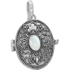 Anhänger Für Damen|Edelstein Anhänger In Silber|Elfen Schmuck Mondstein Anhänger zum Öffnen oval 925 Silber
