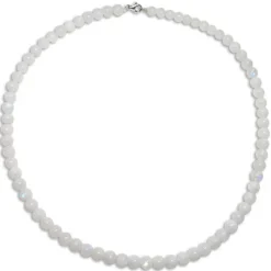 Damenketten|Edelsteinketten|Elfen Schmuck Mondstein Kugelkette 6 mm 45 cm mit 925 Silber Verschluss