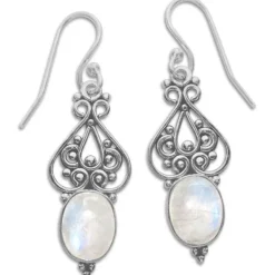 Ohrhänger|Edelstein Ohrringe|Elfen Schmuck Mondstein Ohrringe hängend Boho Design filigran 925 Silber