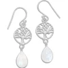 Ohrhänger|Edelstein Ohrringe|Elfen Schmuck Mondstein Ohrringe mit Lebensbaum und Tropfen 925 Silber