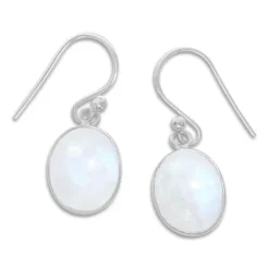 Ohrhänger|Edelstein Ohrringe|Elfen Schmuck Mondstein Ohrringe oval mit hohem Rand 28 x 9 mm 925 Silber