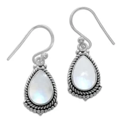 Ohrhänger|Edelstein Ohrringe|Elfen Schmuck Mondstein Ohrringe Tropfen mit filigranem Rand 925 Silber
