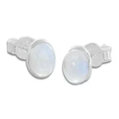Ohrstecker|Edelstein Ohrringe|Elfen Schmuck Mondstein Ohrstecker oval 925 Silber