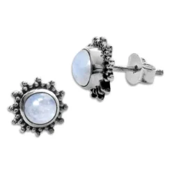 Ohrstecker|Edelstein Ohrringe|Elfen Schmuck Mondstein Ohrstecker Sonne filigran 8 mm 925 Silber