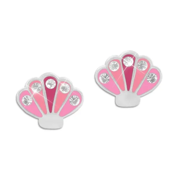 Ohrstecker|Silber Ohrstecker|Elfen Schmuck Muschel Ohrringe rosa pink mit Strass Steinen 925 Silber