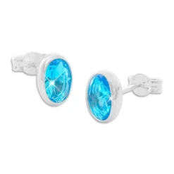 Ohrstecker|Ohrstecker|Elfen Schmuck Ohrringe aqua blaue ovale Kristall Ohrstecker 925 Silber