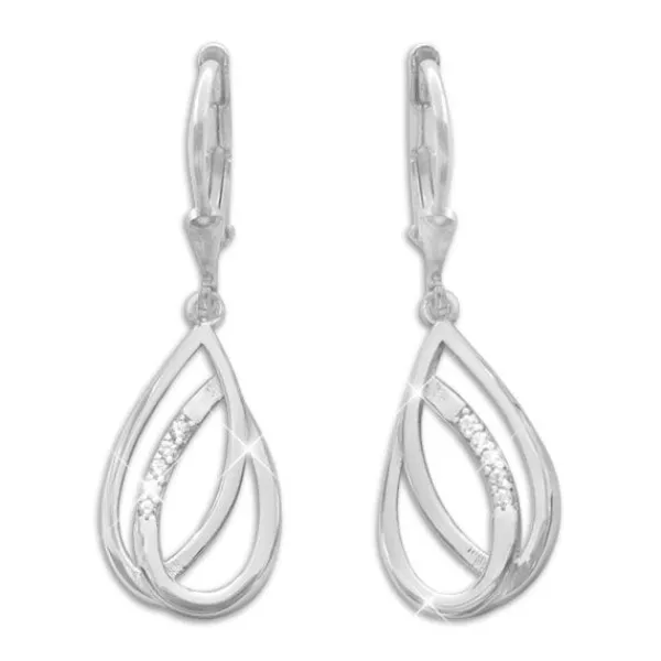 Ohrhänger|Silber Ohrhänger|Elfen Schmuck Ohrringe Doppel-Tropfen mit Zirkonia glänzend 925 Silber