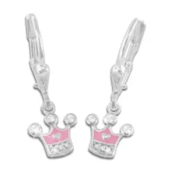 Ohrhänger|Silber Ohrhänger|Elfen Schmuck Ohrringe für Kinder Krone mit Strass 925 Silber