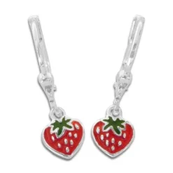 Ohrhänger|Silber Ohrhänger|Elfen Schmuck Ohrringe mit Erdbeeren rot grün 925 Silber
