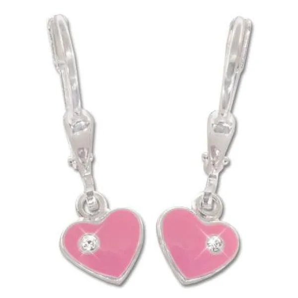 Ohrhänger|Silber Ohrhänger|Elfen Schmuck Ohrringe mit rosa Herzen und Strasssteinen 925 Silber