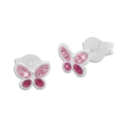 Ohrstecker|Silber Ohrstecker|Elfen Schmuck Ohrringe mit Schmetterlingen und Strass rosa / pink 925 Silber