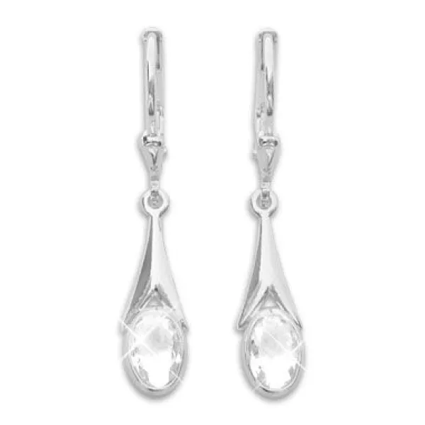 Ohrhänger|Silber Ohrhänger|Elfen Schmuck Ohrringe mit weißen Zirkonia Kristallen oval 925 Silber