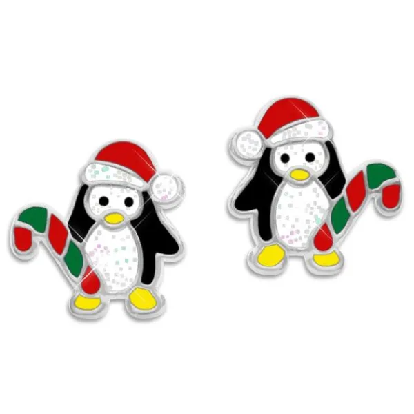 Ohrstecker|Silber Ohrstecker|Elfen Schmuck Ohrringe Pinguin mit Zuckerstange und Weihnachtsmütze 925 Silber