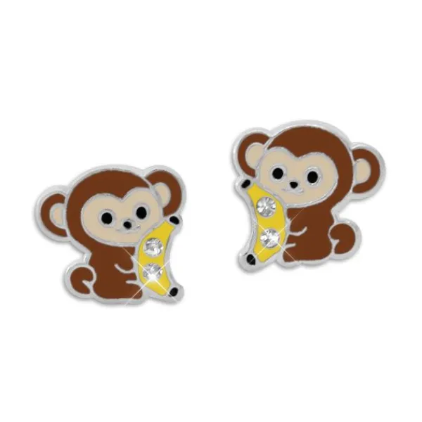 Ohrstecker|Silber Ohrstecker|Elfen Schmuck Ohrstecker Affe und Banane mit Kristallen 925 Silber