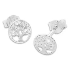 Ohrstecker|Silber Ohrstecker|Elfen Schmuck Ohrstecker Baum des Lebens rund glänzend 925 Silber
